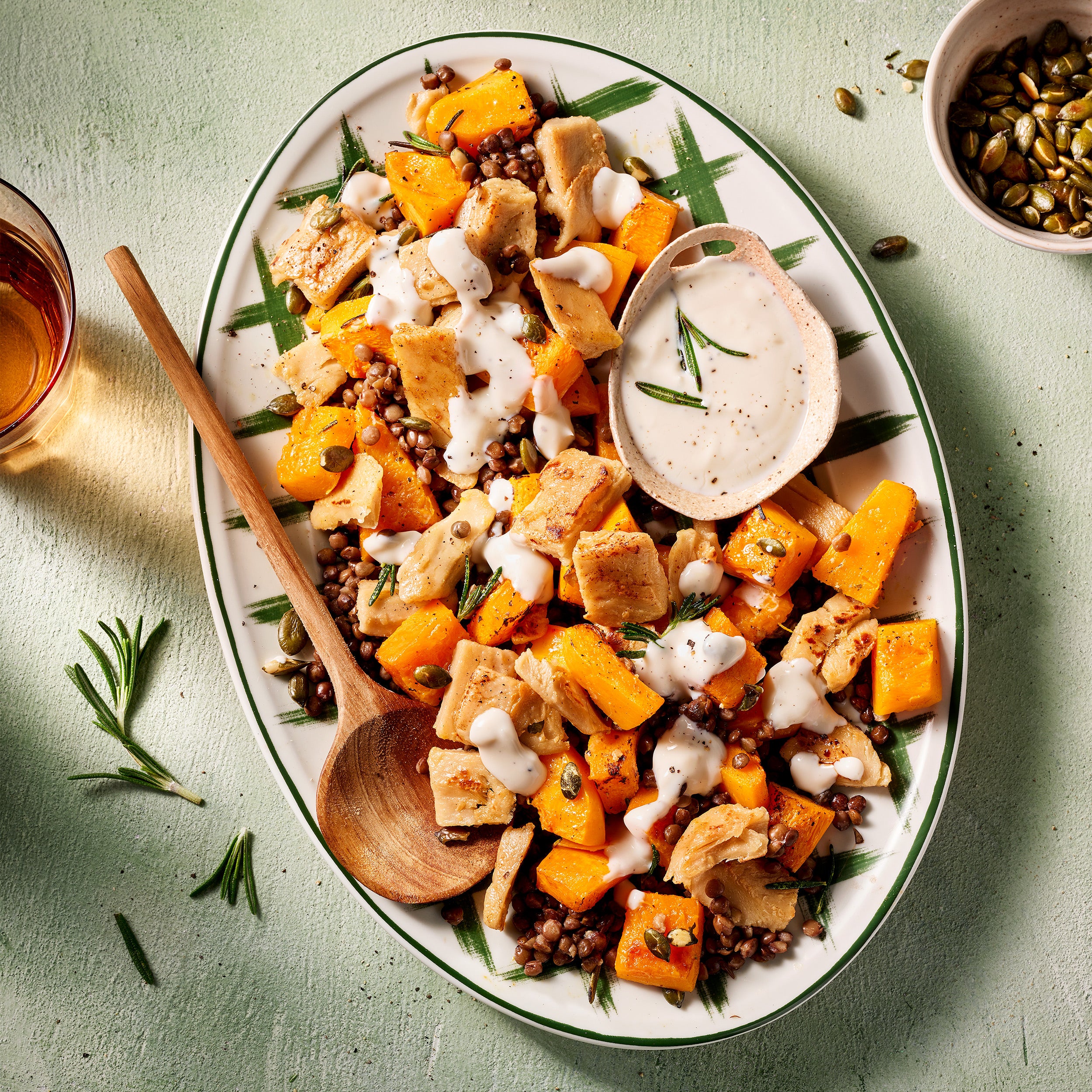 Pieczona dynia z kawałkami kurczaka