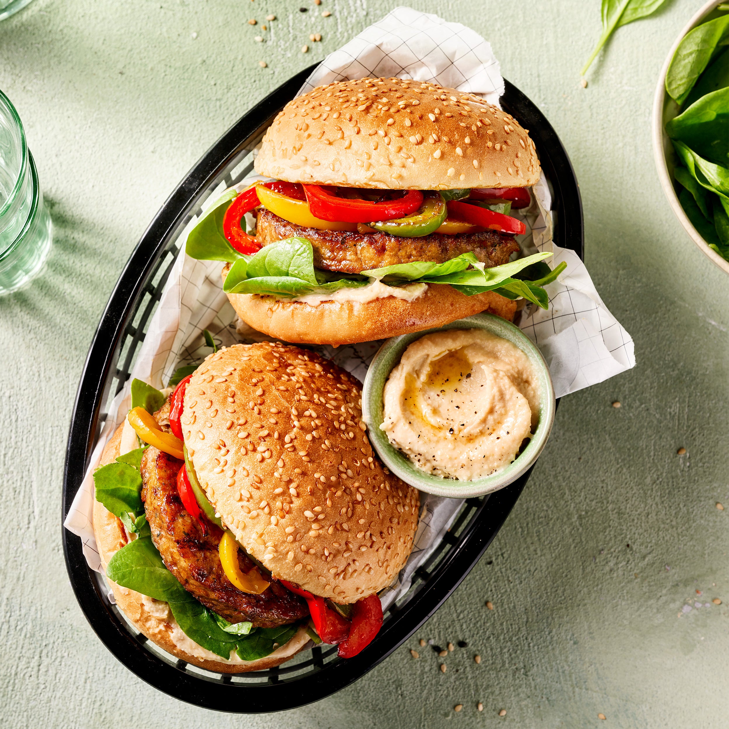 Hummus and Grilled Bell Pepper Burger Hummus and Grilled Bell Pepper Burger