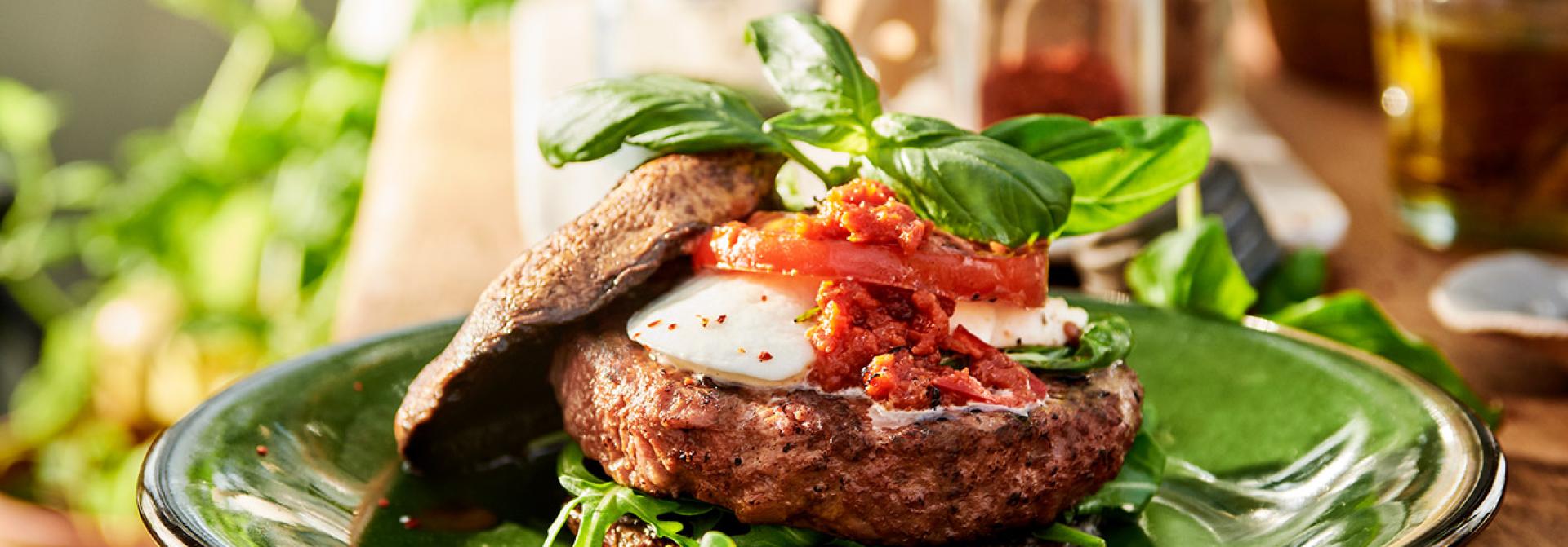 Sensational Portobello spicy "caprese" Burgers