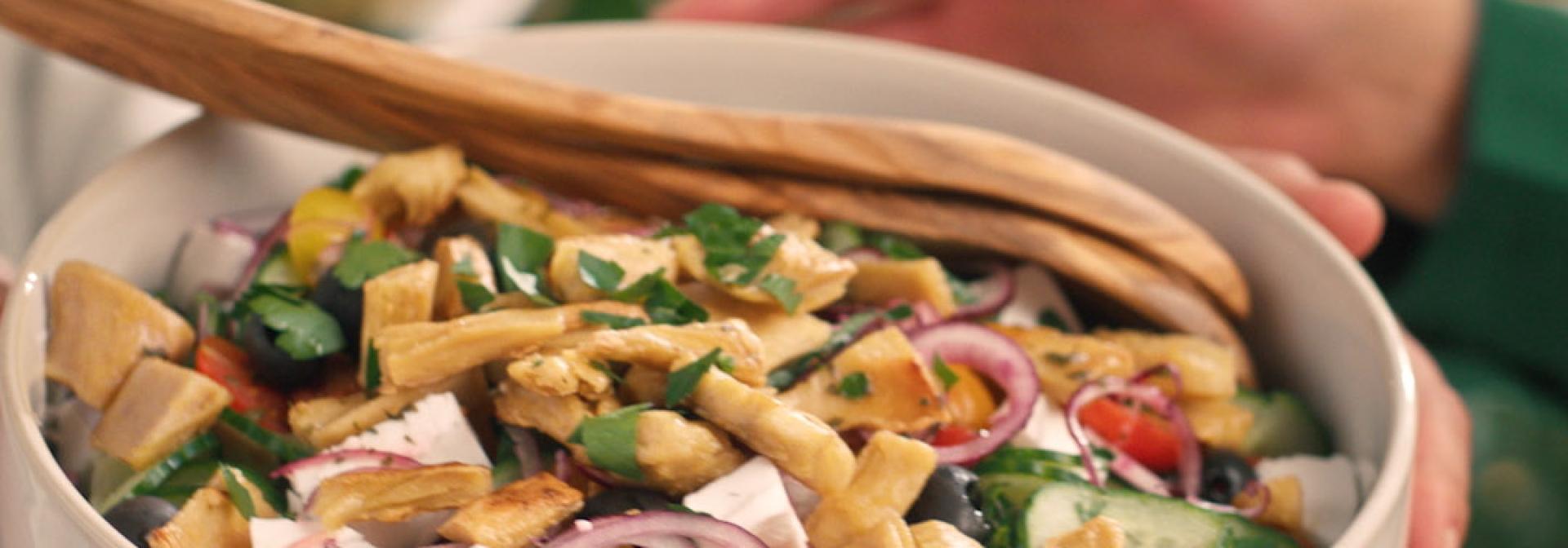 Vegan Greek Salad with Filet Pieces