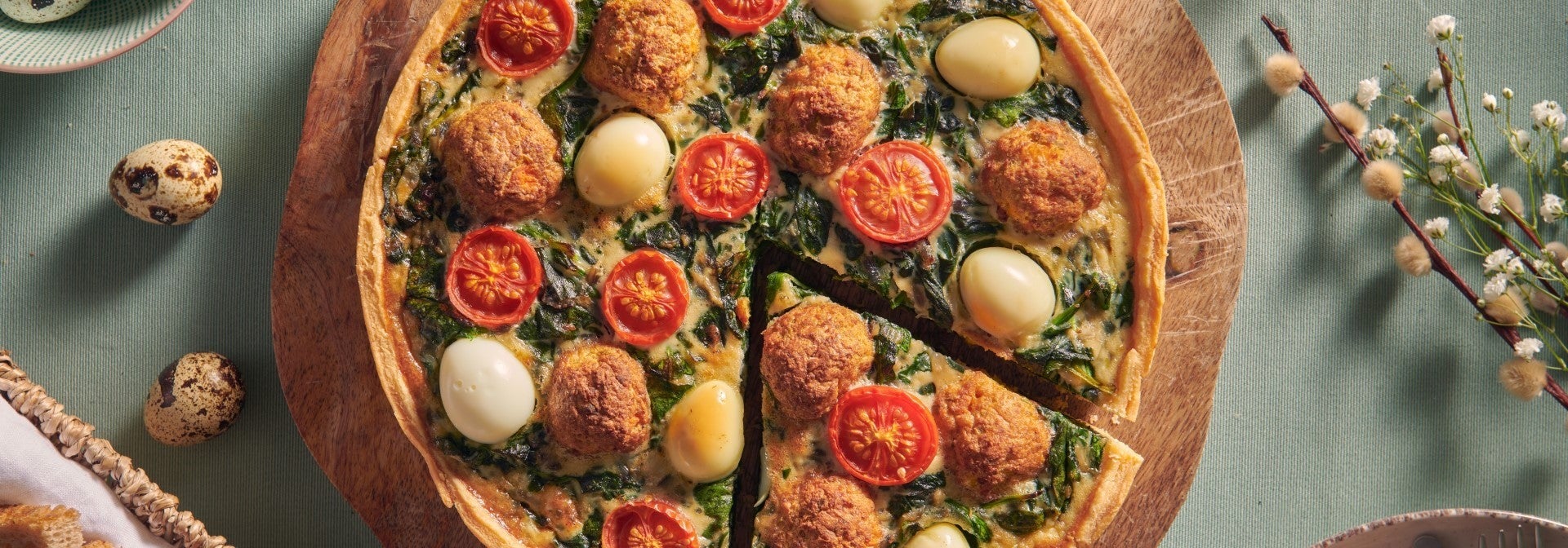 Szpinakowa, wiosenna tarta z Warzywnymi Klopsikami