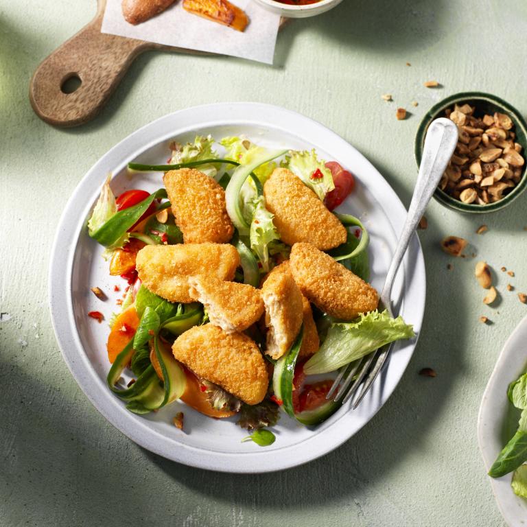 Crunchy Nugget Salad with Roasted Sweet Potato
